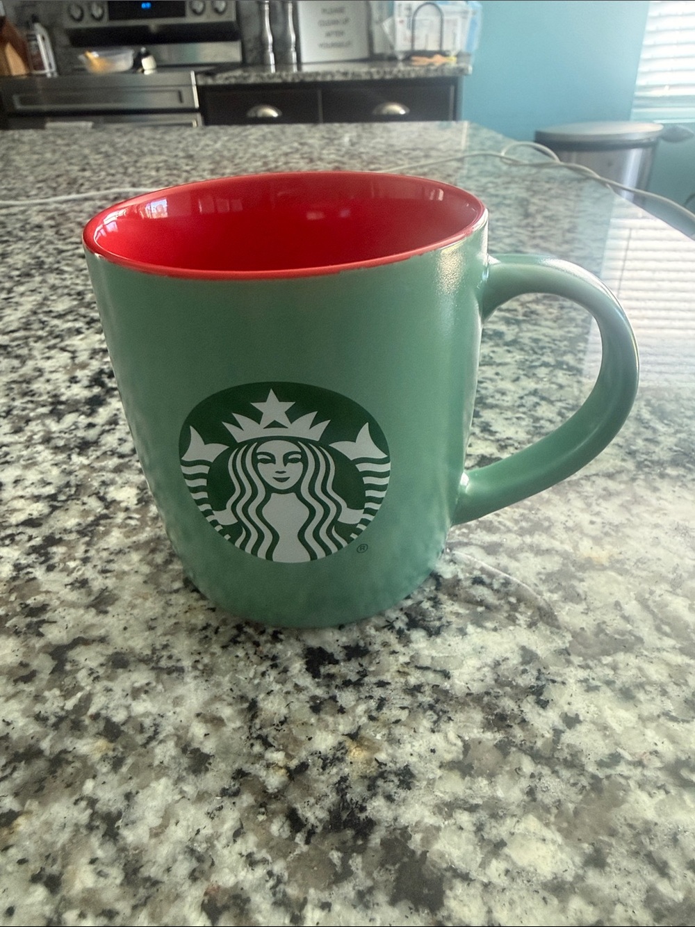 Starbucks Green Exterior Red Interior Ceramic Coffee Mug